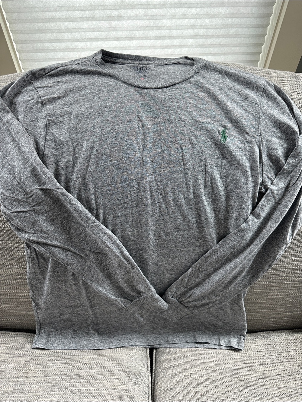 Polo by Ralph Lauren Gray Long-Sleeve Crewneck Shirt with Green Pony